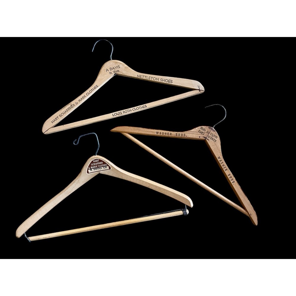 Vintage Advertising Wood Clothing Hangers A Davis Louis Roth Washer Bros 3pc Lot